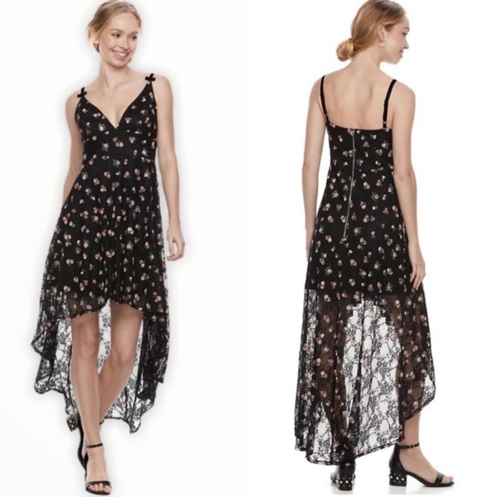 DISNEY PRINCESS Black Floral Lace High Low Dress Fairy Whimsigoth SzS Date Night